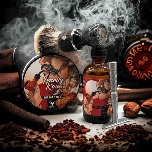 Entropy Man Tallow Shaving Soap. Enriched with Donkey Milk, Water Buffalo Milk, Whey Proteins, Omega 3, Omega 6, Hops Extract. Tobacco, Leather, Plum, Rum, Hay