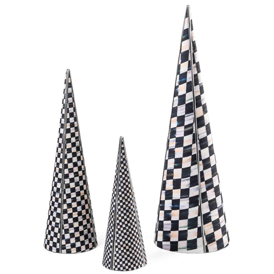 MACKENZIE-CHILDS Courtly Check Cone Tabletop Christmas Trees, Tabletop Christmas Decorations, Set of 3