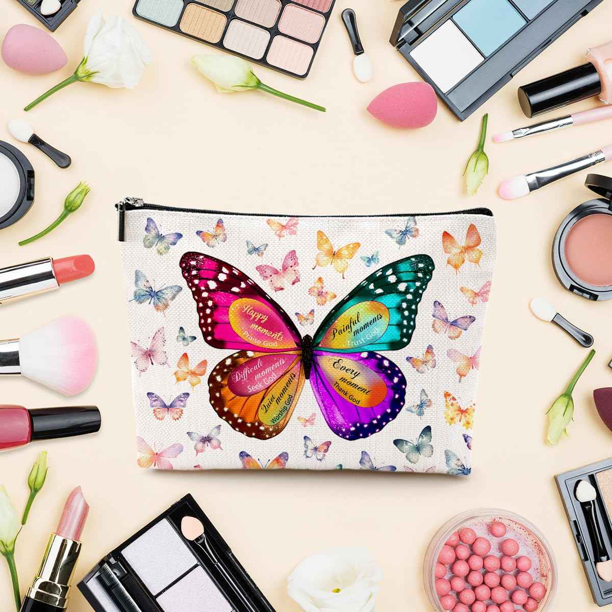 Butterfly Gifts for Women Inspirational Gifts for Friends Christian Bible Gifts Butterfly Lover Makeup Bag Zipper Organizer Cosmetic Bag Travel Accessories for Birthday Gift to Daughter Sister BFF