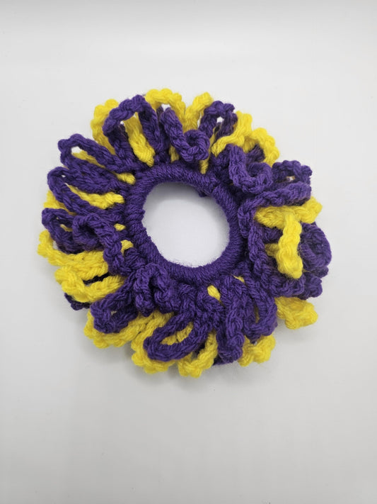 Generic Hair Scrunchies, Crochet Cotton Scrunchie Set, Assorted Colors (Yellow/Purple), 1 Count (Pack of 1)