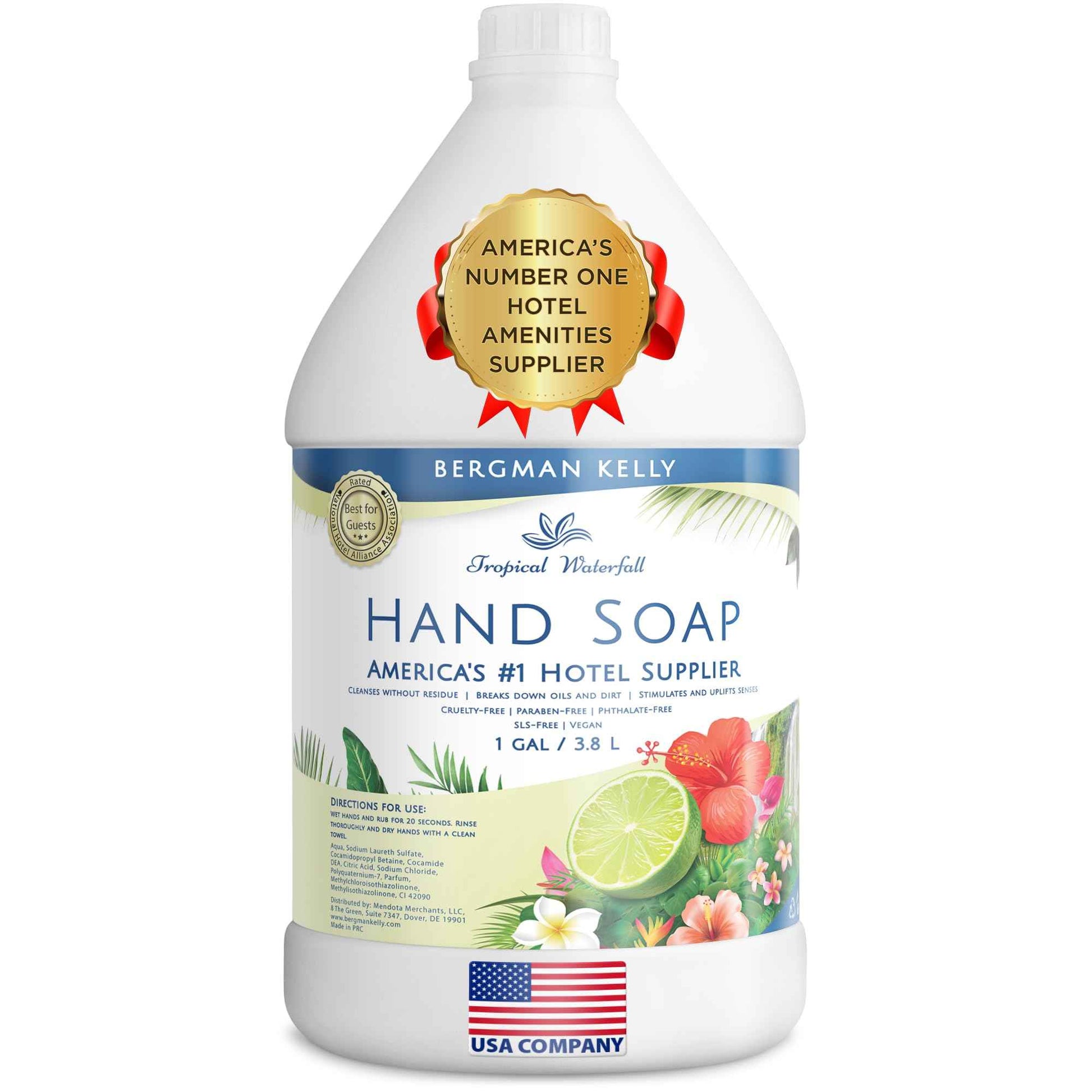 BERGMAN KELLY Hotel Liquid Hand Soap Refill (Tropical Waterfall Scent), Refreshing Hand & Body Soap, 1 Gallon (128 fl oz)