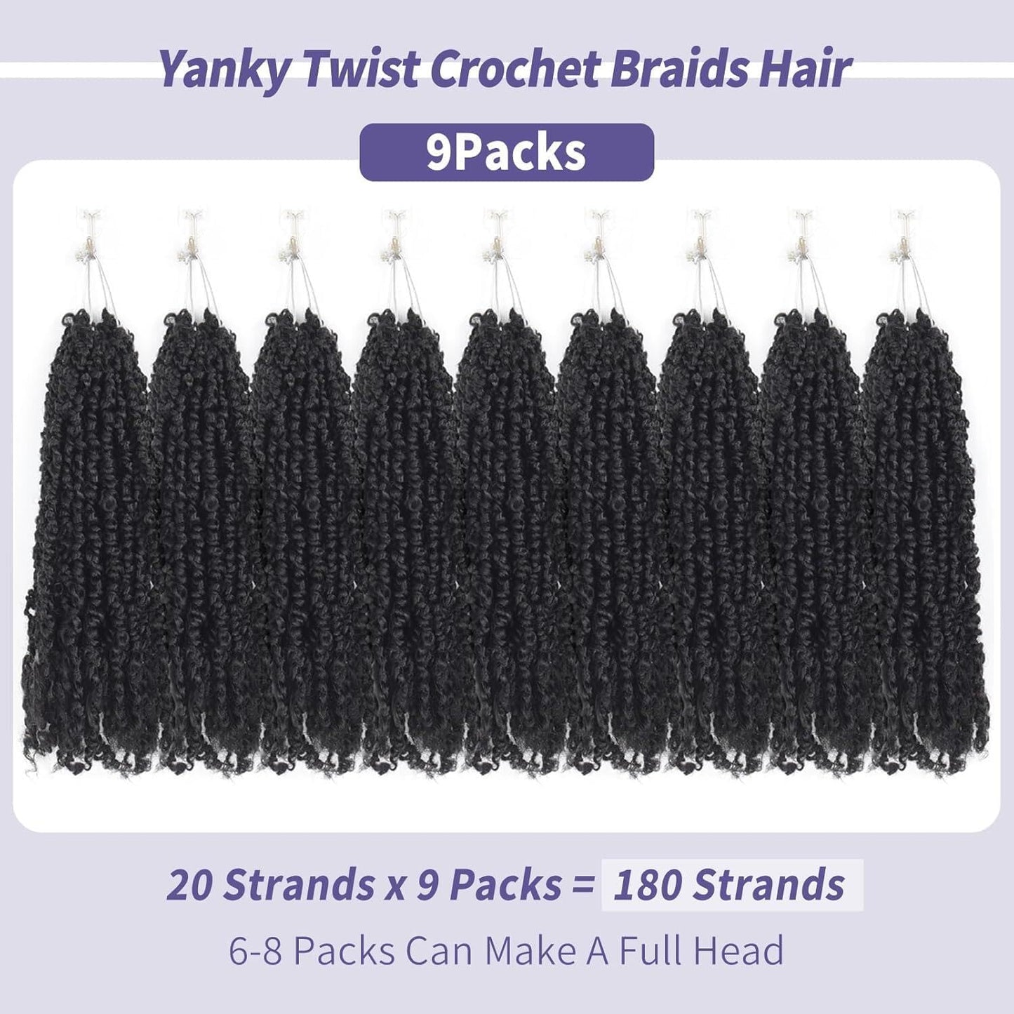 Datanala Yanky Twists Crochet Braiding Hair 12 Inch 9 Packs Crochet Hair with Curls Micro Spring Twists Crochet Hair Pre-looped Curly Crochet Braids Hair Extensions for Women (1B#, 12inch)