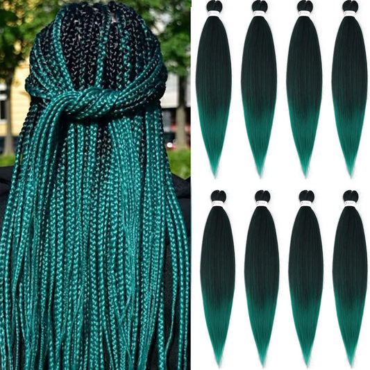 Pre Stretched Braiding Hair Extensions 20 Inch 8 Packs Professional Synthetic Braid Hair for women Crochet Braids Soft Yaki Texture Hot Water Setting(20",mixed black & green)