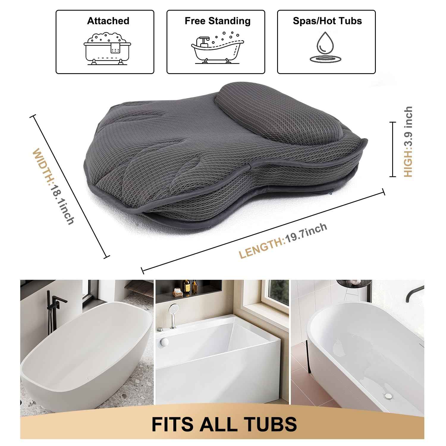 Extra Thick Bath Pillows for Tub-Luxury Bathtub Pillow for Head Neck and Back Support, Soft 4D Air Mesh Bath Pillow with Strong Suction Cups, Relaxing Bath Accessories Spa Gifts for Women
