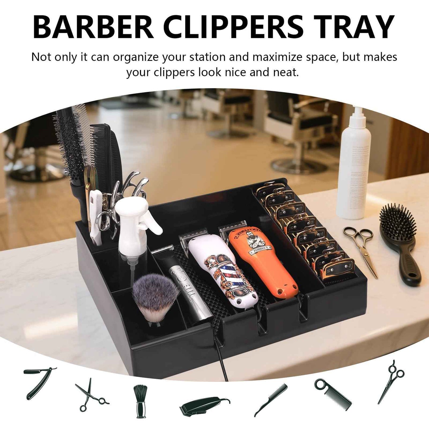 Professional Barber Tray Station – Multi-Functional Hair Clipper & Trimmer Holder with Detachable Design, Non-Slip Base (12.87" x 8.9")