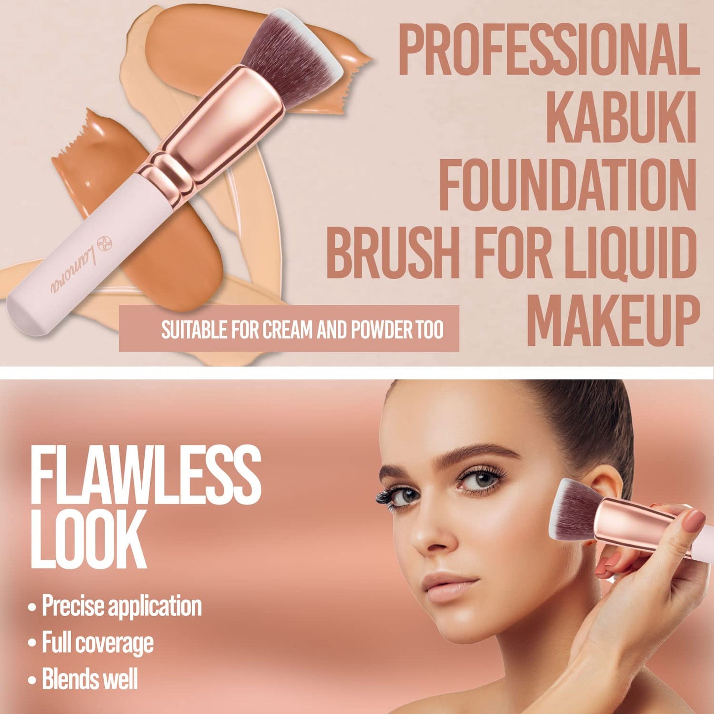 Flat Top Kabuki Foundation Brush - Premium Makeup Face Brush For Liquid, Cream, Powder - Blending, Buffing, Stippling Brush - Pro Quality Synthetic Dense Bristles