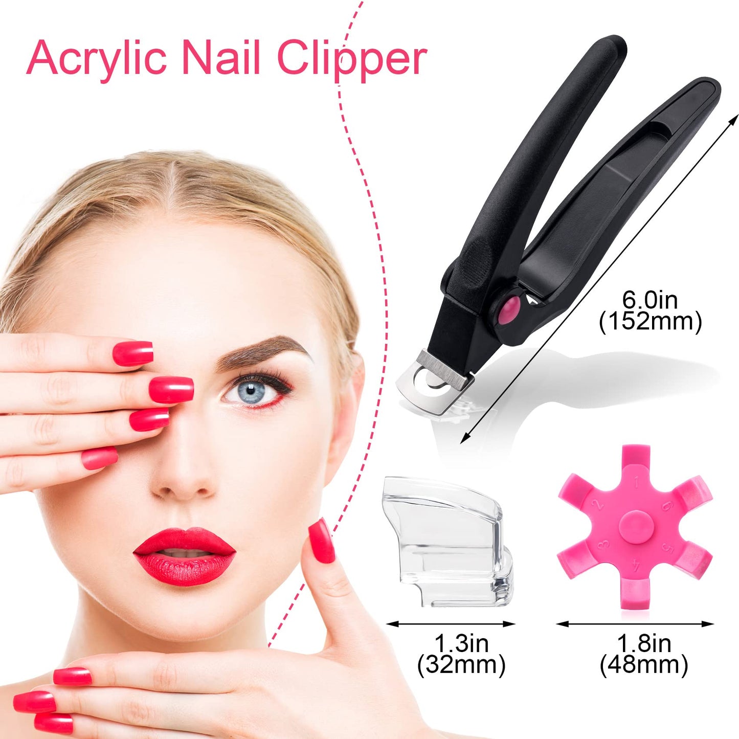 ANCIRS Black Acrylic Nail Clipper with Red Size Wheel, Adjustable Stainless Steel Nail Trimmer, Artificial Fake Nail Tip Cutter for False Nail Art Manicure Project