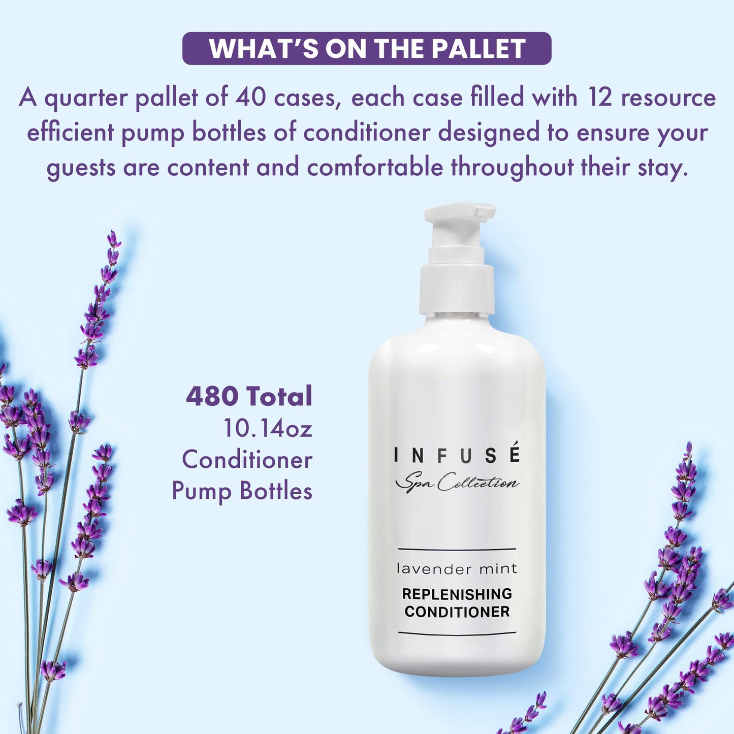 Terra Pure Infuse Lavender Mint Conditioner Bulk Set | Spa Collection | Hotel Amenities in Pump Bottle | 10.14 oz.| Quarter Pallet (40 cases with 12 units each - 480 pieces)