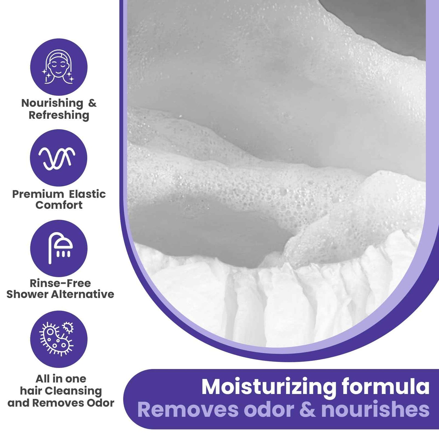 Medcosa Shampoo Caps No Rinse - Shampoo Caps for Bedridden Patients - Hassle-Free Hair Washing Cap for Elderly - Aloe, Vitamin E, Chamomile - 5-Pack