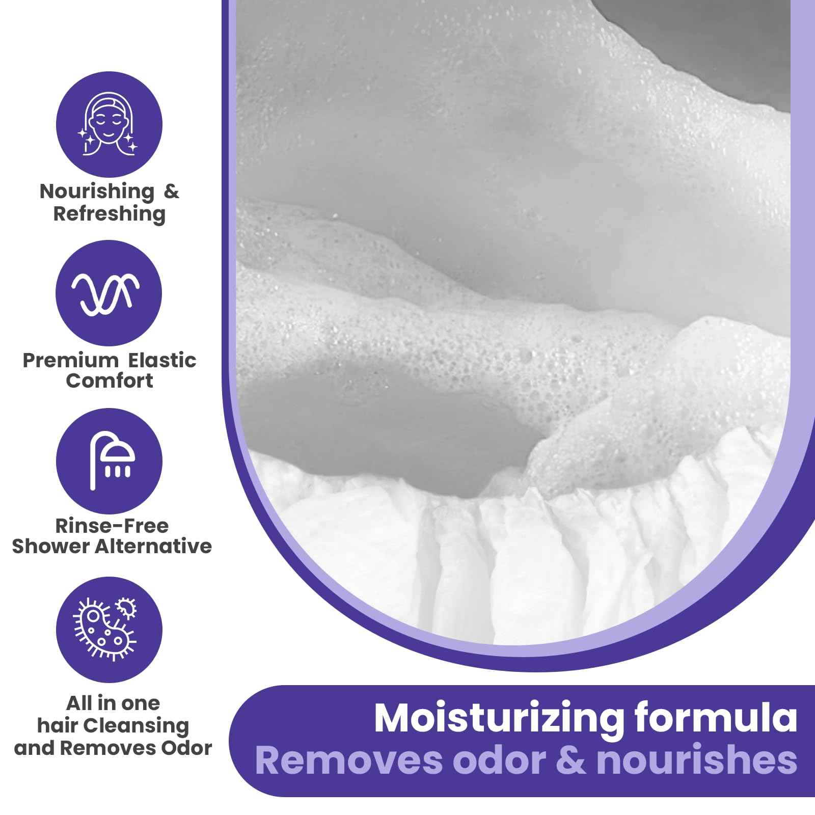 Medcosa Shampoo Caps No Rinse - Shampoo Caps for Bedridden Patients - Hassle-Free Hair Washing Cap for Elderly - Aloe, Vitamin E, Chamomile - 5-Pack