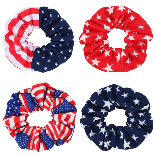 American Flag Elastic Hair Ties for Women Girls Kids Independence Day 4th of July Hair Scrunchies Red White Blue Star Patriotic USA Hair Tie Pony tails Hair Accessories