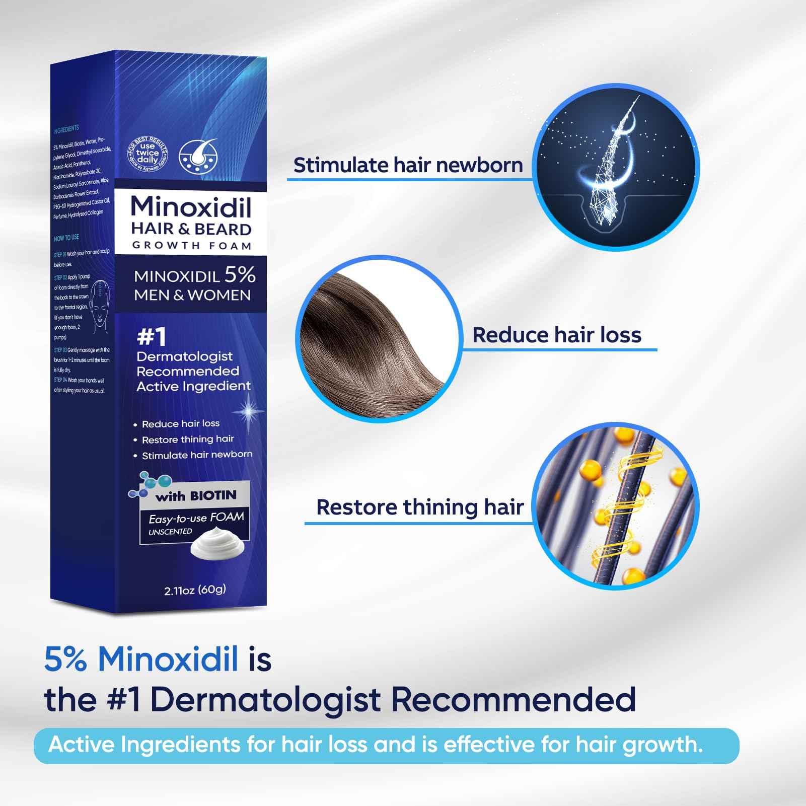 5% Minoxidil Foam for Men and Women, Minoxidil for Men Foam for Hair and Beard, Minoxidil for Women Hair Growth (6 Ounce)