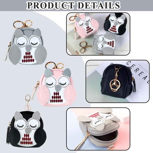 3 PCS Owl Mini Backpack Keychain Cute Cosmetic Bag PU Leather Makeup Bag Key Pocket Lipstick Bag for Women Coin Purse Wallet Card Holder Data Cable Organizer Zipper Pouch Portable Travel Storage Bag