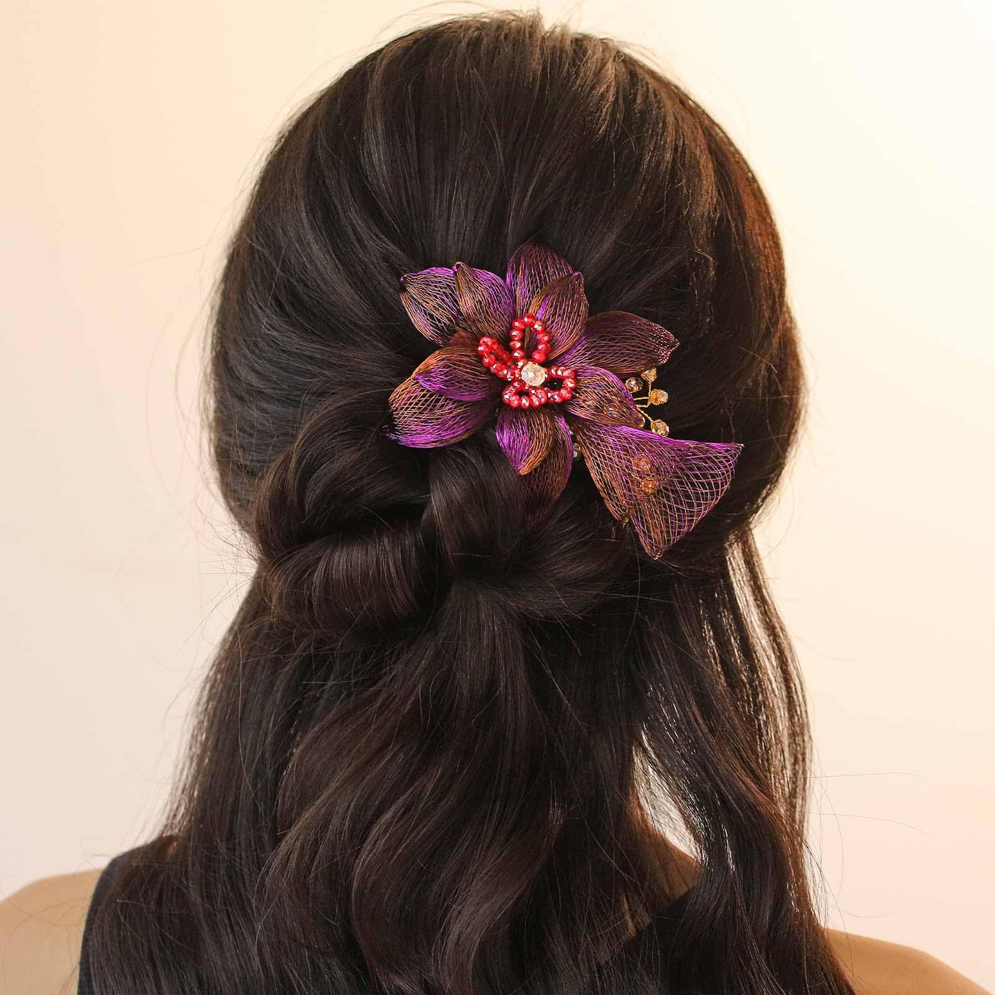 Wosois Flower Hair Clip No Slip Handmade Rhinestone Hair Barrettes Accessories Classy Hairpin for Women (Deep Purple)