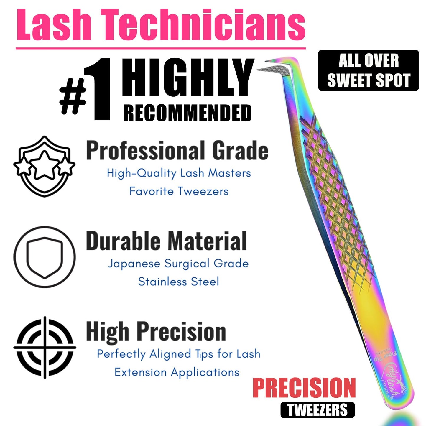 My Lash Tools Lash Tweezers For Eyelash Extension Precision Fiber Tip Lash Tweezers for Eyelash Extensions 90 Degree Mega Volume Boot tweezers for women | Stainless Steel Lashing Tweezers (Rainbow)