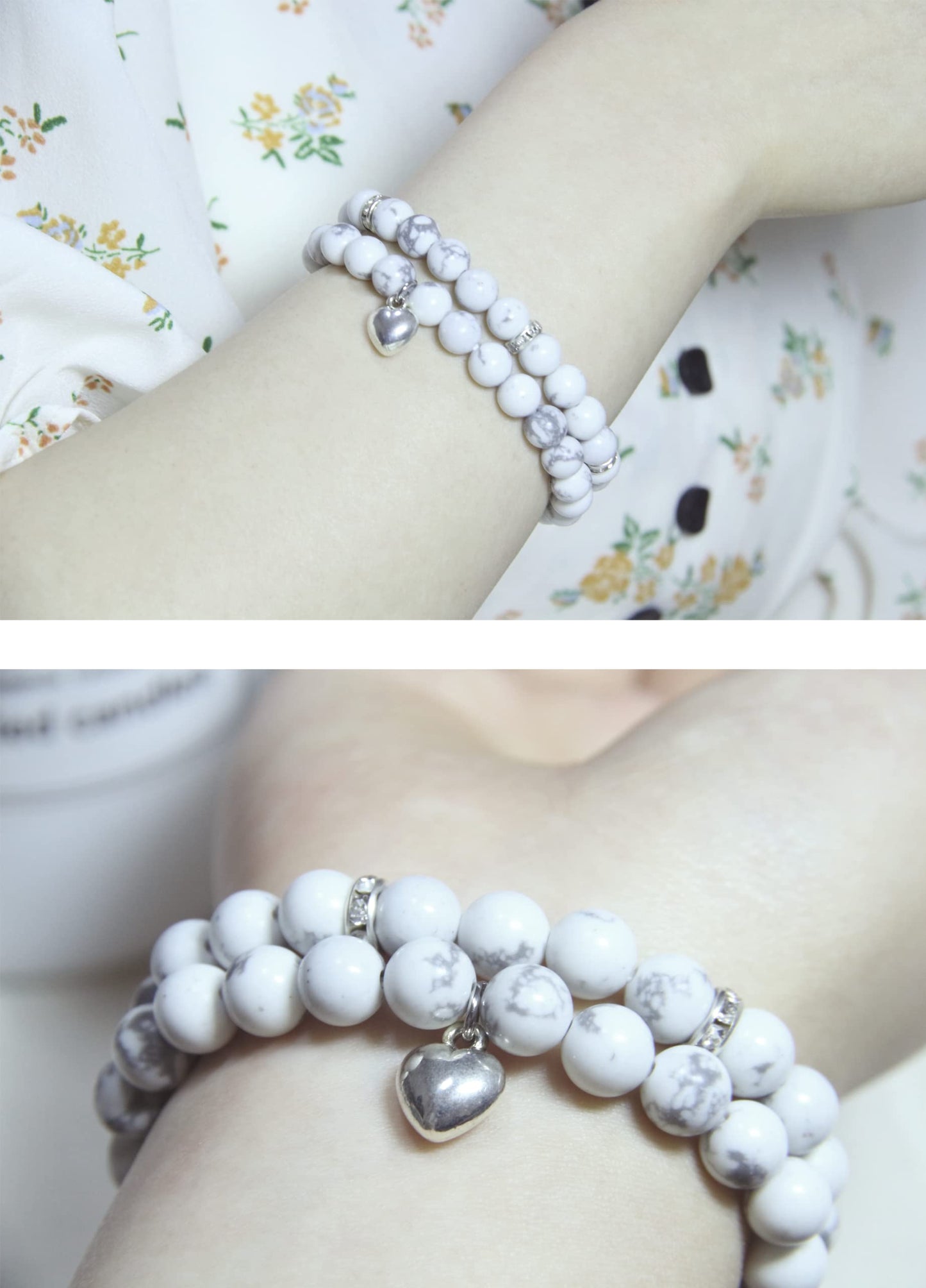 Healing Bracelets for Women - White Turquoise Bracelet - Healing Prayers Crystal Bracelet, 8mm Natural Stone Anti Anxiety Stress Relief Yoga Beads Get Well Soon Gifts