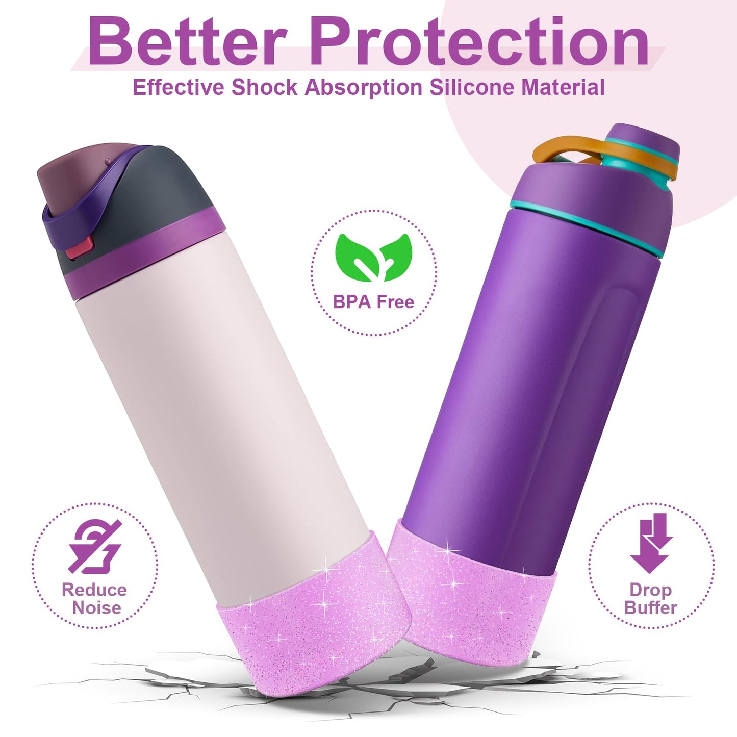 Alwenid 2PCS Silicone Water Bottle Boot for Owala 24oz, Anti-Slip Protective Sleeve Bottom Bumper Protector for FreeSip, Twist, and Flip Stainless Steel Water Bottles