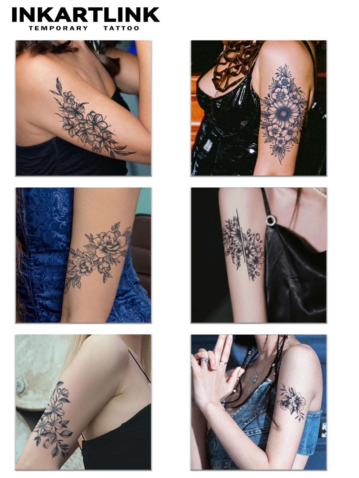 INKARTLINK 6 Sheets Temporary Tattoos, Semi-Permanent Tattoo, Fake tattoos, 1-2 Weeks Tattoo, For the Mature and Elegant Women, Flower Tattoos Temporary.