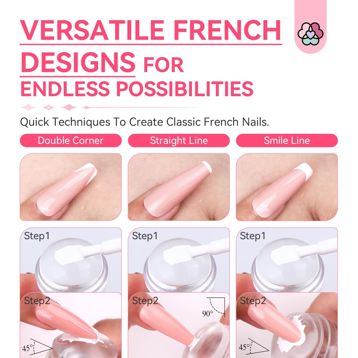 Saviland French Tip Nail Stamp - 4PCS Nail Art Stamper Kit Clear Silicone Nail Stamping Long & Short Jelly Stamper for Nails with Scrapers Nail Stamper Kit for French Manicure Home DIY Nail Art Salon