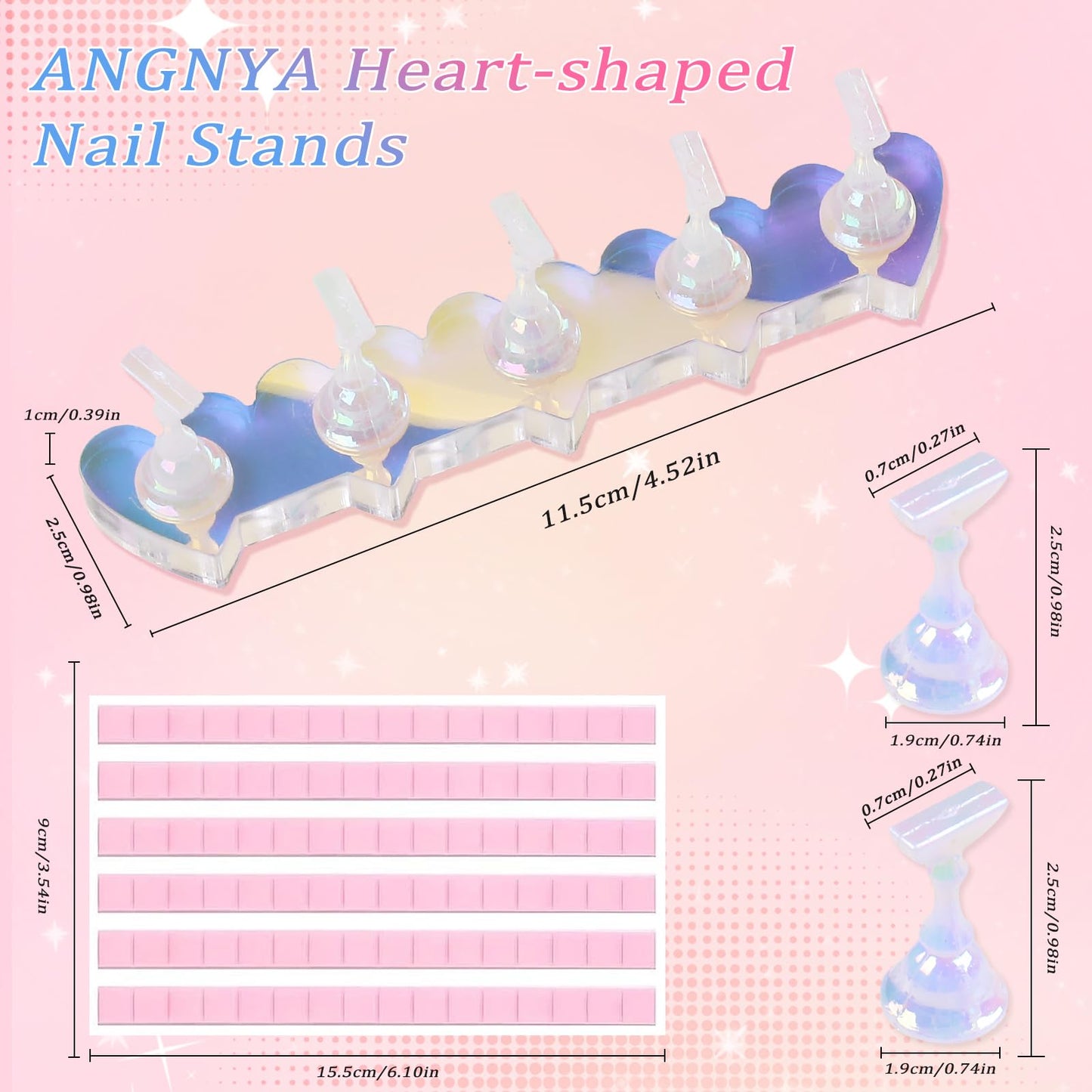 ANGNYA 2 Set Nail Stands for Press On, Heart-shaped Nail Holder for Painting Nails Aurora Nail Stand with Reusable Adhesive Putty Clay Strong Magnetic Nail Display Art Stand for Painting Nails