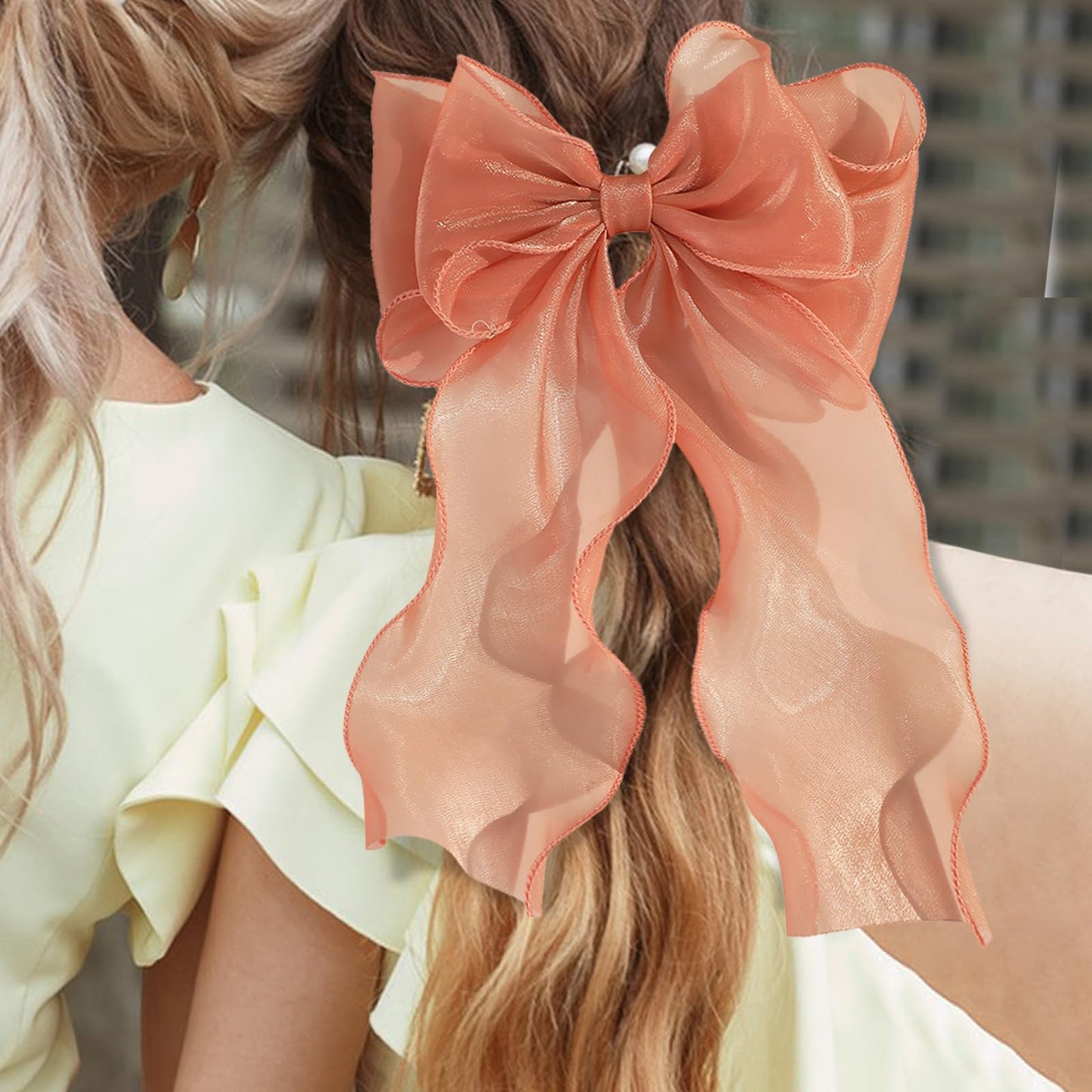 papasgix Hair Bow Clips: Big Silk Ribbon Bows in Solid Colors, Long Silk Ribbons for Women and Girls (1, Orange)