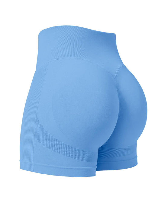 YEOREO Professional Women Workout Shorts 3.6" Scrunch Shorts Seamless High Waisted Contour Gym Yoga Biker Shorts Light Blue XS