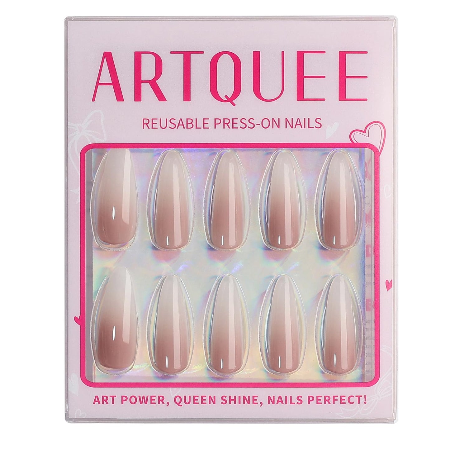 Artquee Ombre Dark Pink Press on Nails Almond Extra Long Fake Nails Stiletto False Nails Art Glossy Artificial Reusable Stick on Nails - 30 Nail Kit