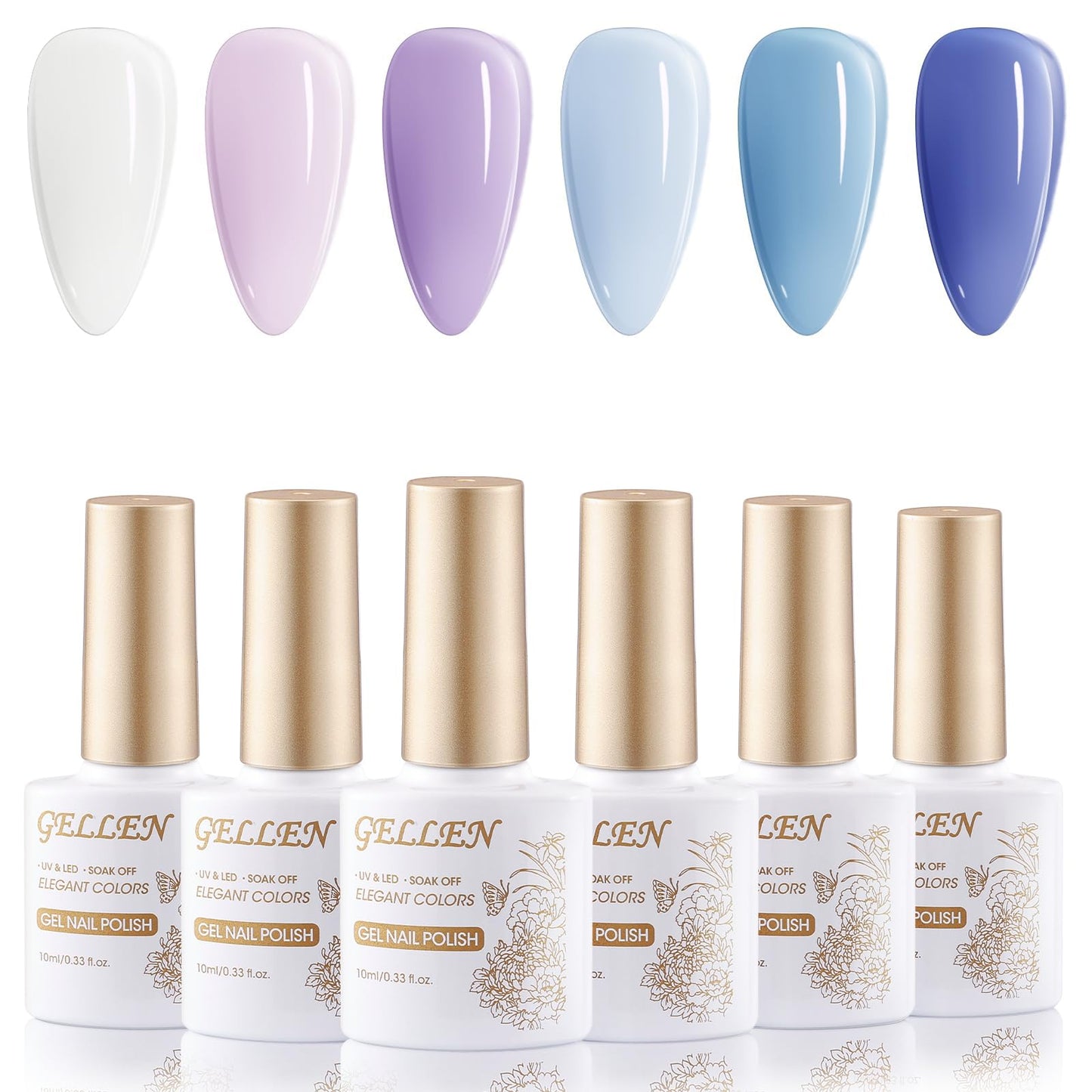 Gellen Gel Nail Polish Set - 6 Colors Jelly Gel Polish Set Milky White Sheer Blue Purple Gel Polish Nail Kit for Summer Nail Art Gifts for Women