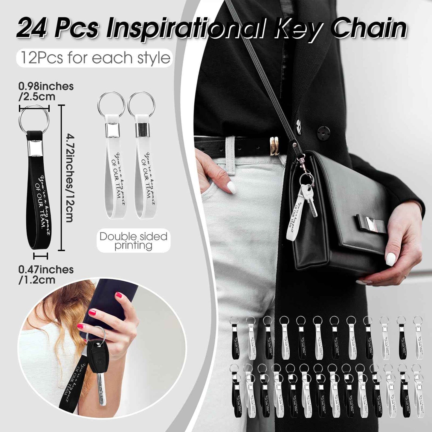 Sanwuta 48 Pcs Canvas Cosmetic Bag Bulk Appreciation Gift for Christmas Inspirational Canvas Makeup Bags Keychains Set for Teacher Employees Coworker Women (Team)