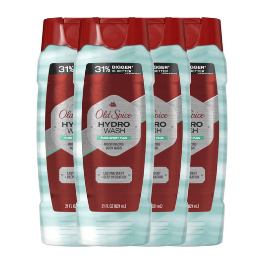 Old Spice Men's Body Wash Moisturizing Hydro Wash Pure Sport Plus, 21.0 fl oz (Pack of 4)