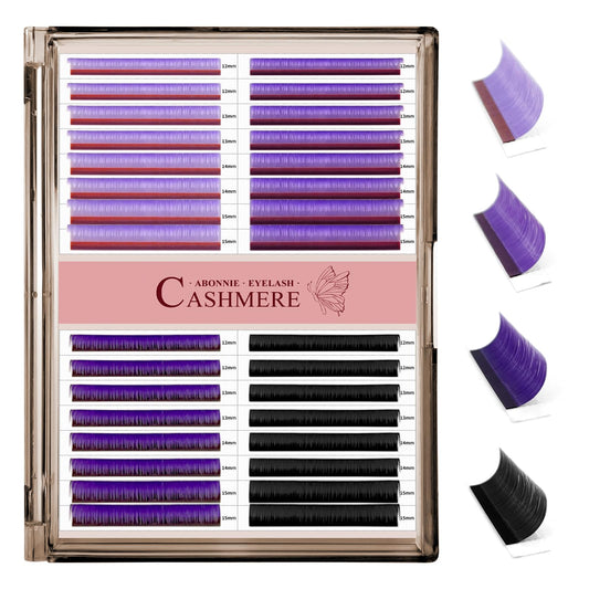 Colored Lash Extensions, 32 Rows Cashmere lash extensions, 0.07 D Curl Lash Extensions, 12-15mm Mix Classic Lash Extensions, Single Lash Extensions for Professional(32 Rows-Purple Ombre 0.07-D 12-15）