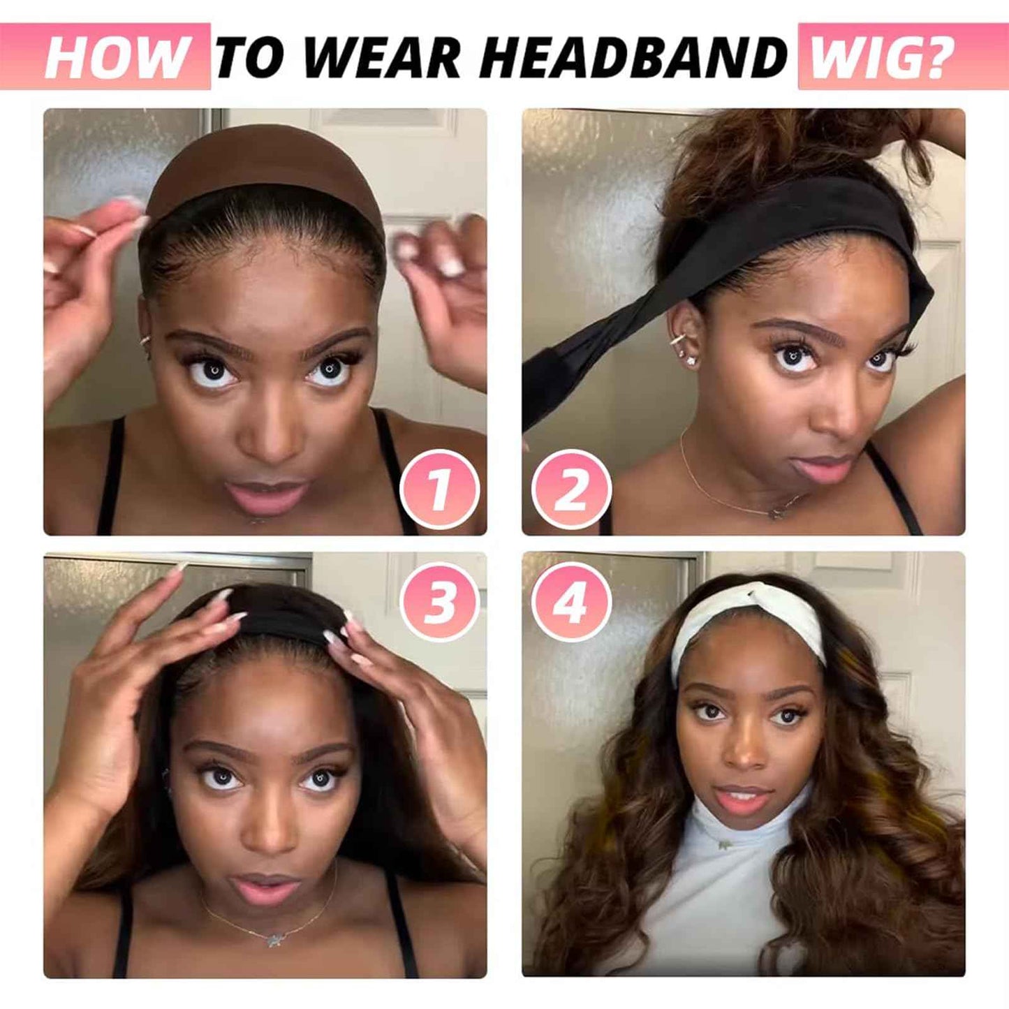 Highlight Ombre Headband Wig Human Hair 4/27 Highlight Body Wave Wigs Human Hair for Black Women Wear and Go Glueless None Lace Front Wigs Brazilian Virgin Headband Wig Human Hair 12 Inch
