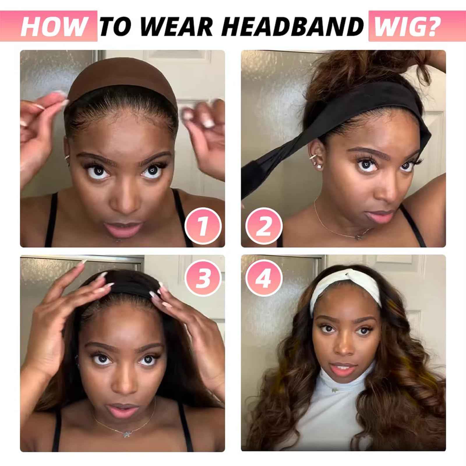 Highlight Ombre Headband Wig Human Hair 4/27 Highlight Body Wave Wigs Human Hair for Black Women Wear and Go Glueless None Lace Front Wigs Brazilian Virgin Headband Wig Human Hair 12 Inch