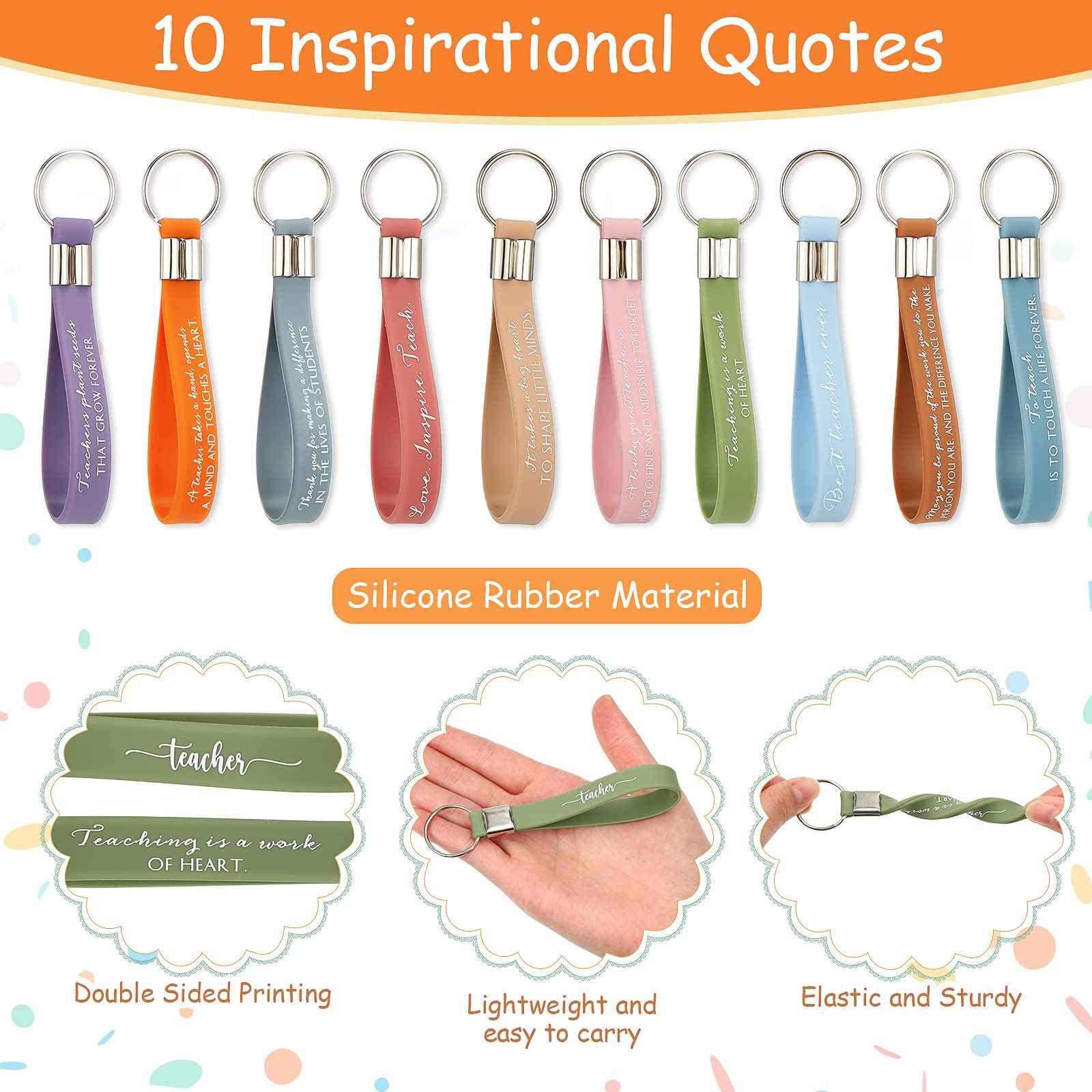 Fumete 40 Pcs Teacher Gift Inspirational Rainbow Makeup Bag Rainbow Silicone Keychains Bulk Zipper Canvas Teacher Pencil Pouch for Employee Appreciation Thank You Gifts Thanksgiving Christmas