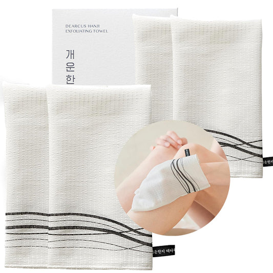 Korean Exfoliating Washcloth Towel 4 Pcs, Hanji Bath Washcloths Mitt Scrub Body Washcloth Glove, Skin Irritation Free Korean Mulberry Bark, Reusable Soft and Gentle Scrubbing