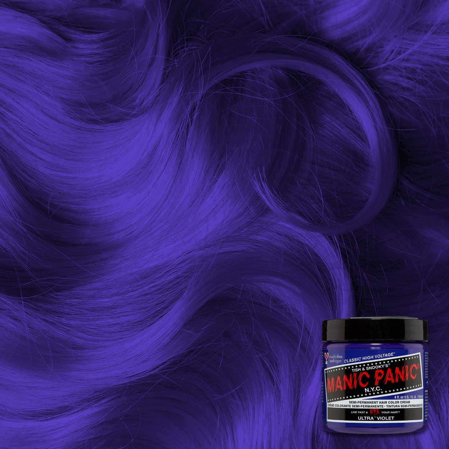 MANIC PANIC Ultra Violet Hair Dye – Classic High Voltage - Semi Permanent Hair Color - Cool, Blue Toned Violet Shade - Vegan, PPD & Ammonia-Free - For Coloring Hair on Women & Men