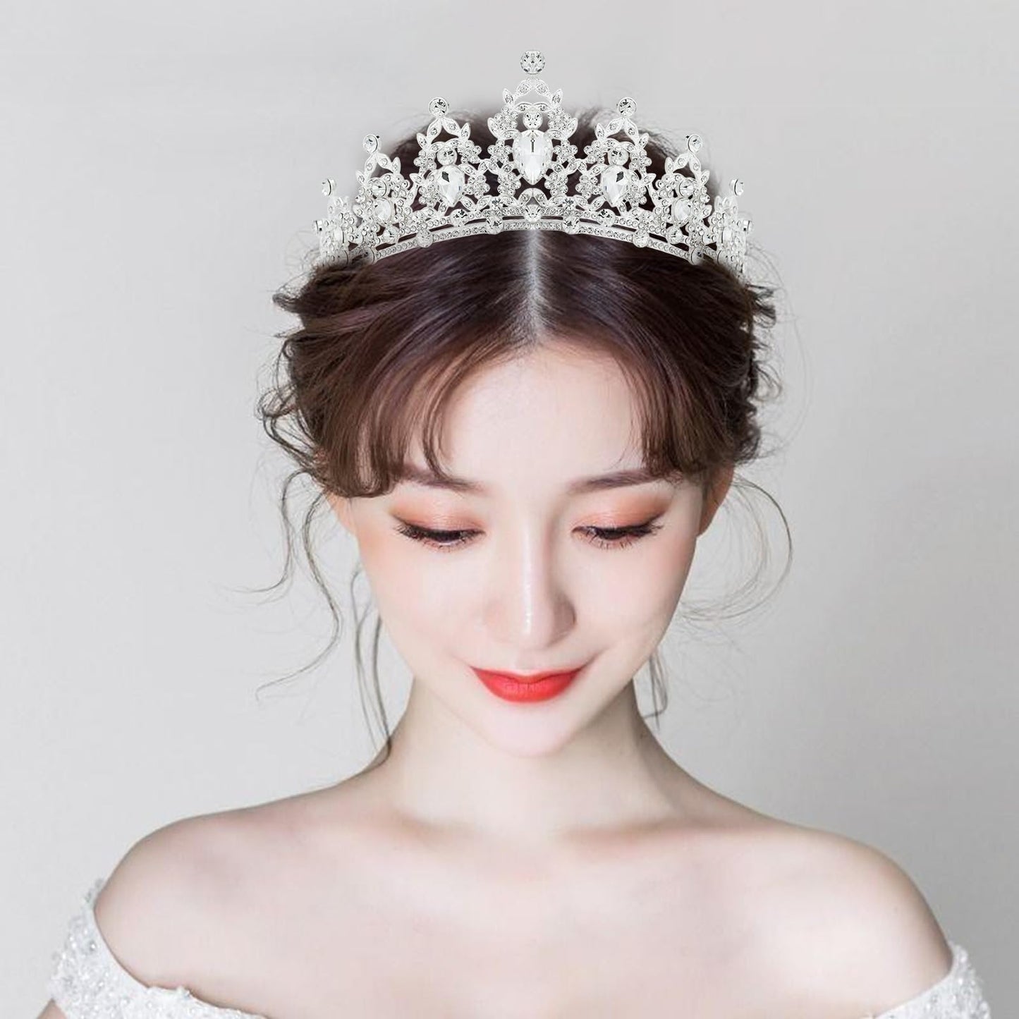 YOUlDIANZI Queen Crown Rhinestone Wedding Crowns, Crystal Tiaras for Women for Birthday Prom Pageant Party (Silver-White-Crown)