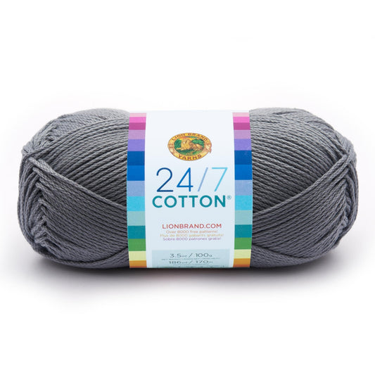 Lion Brand 24/7 Cotton Yarn, Lightweight Yarn for Knitting, Crocheting, and Crafts, Silver, 1 Pack