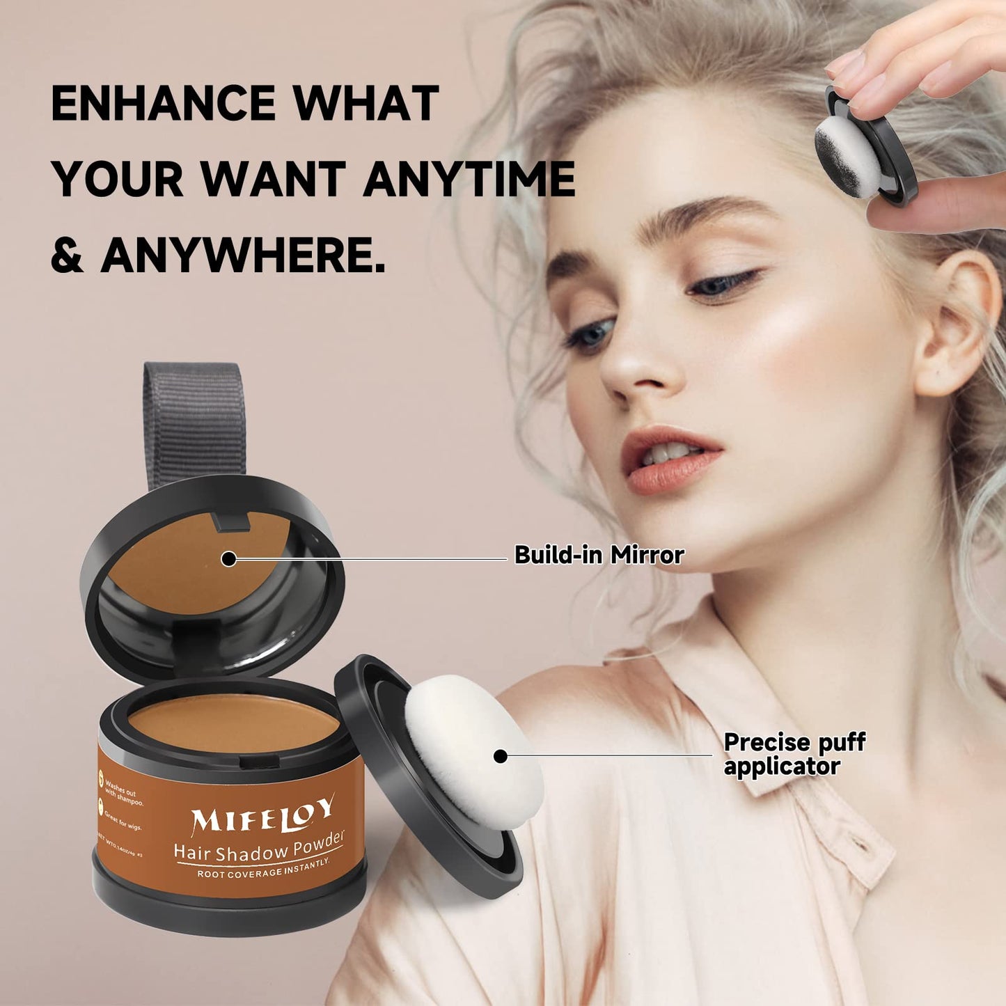 MIFELOY 2 Pack Root Touch Up and Gray Coverage Powder for Women and Men, Roots Concealer for Hair, Beard Line, Eyebrows and Thinning Hairline, Light Brown