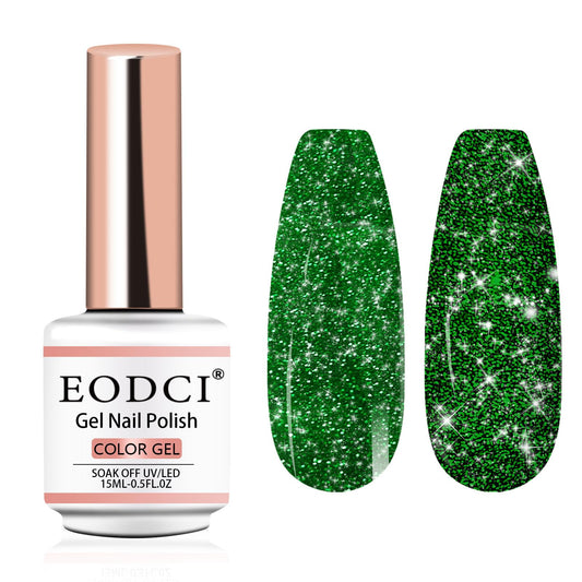 eodci Reflective Glitter Gel Polish, 15ML Olive Green Nail Polish Sparkly Shiny Gel Nail Art UV LED Lamp Need Nail Gel for Manicure DIY and Nail Salon