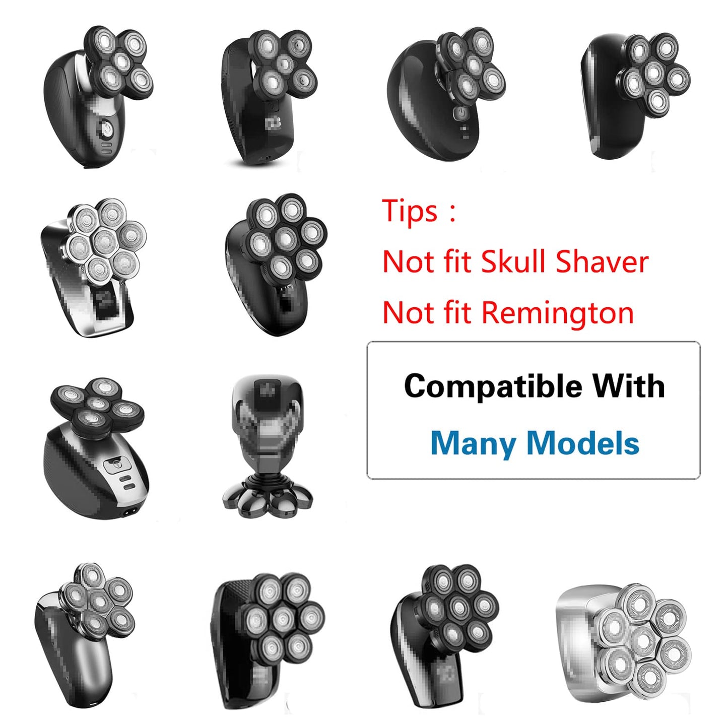 6 Blades Shaver Replacement Heads Electric Razor Blade Replacement Blades for Bald Men Shaver Replacement Blade with Blade Cover (Black)