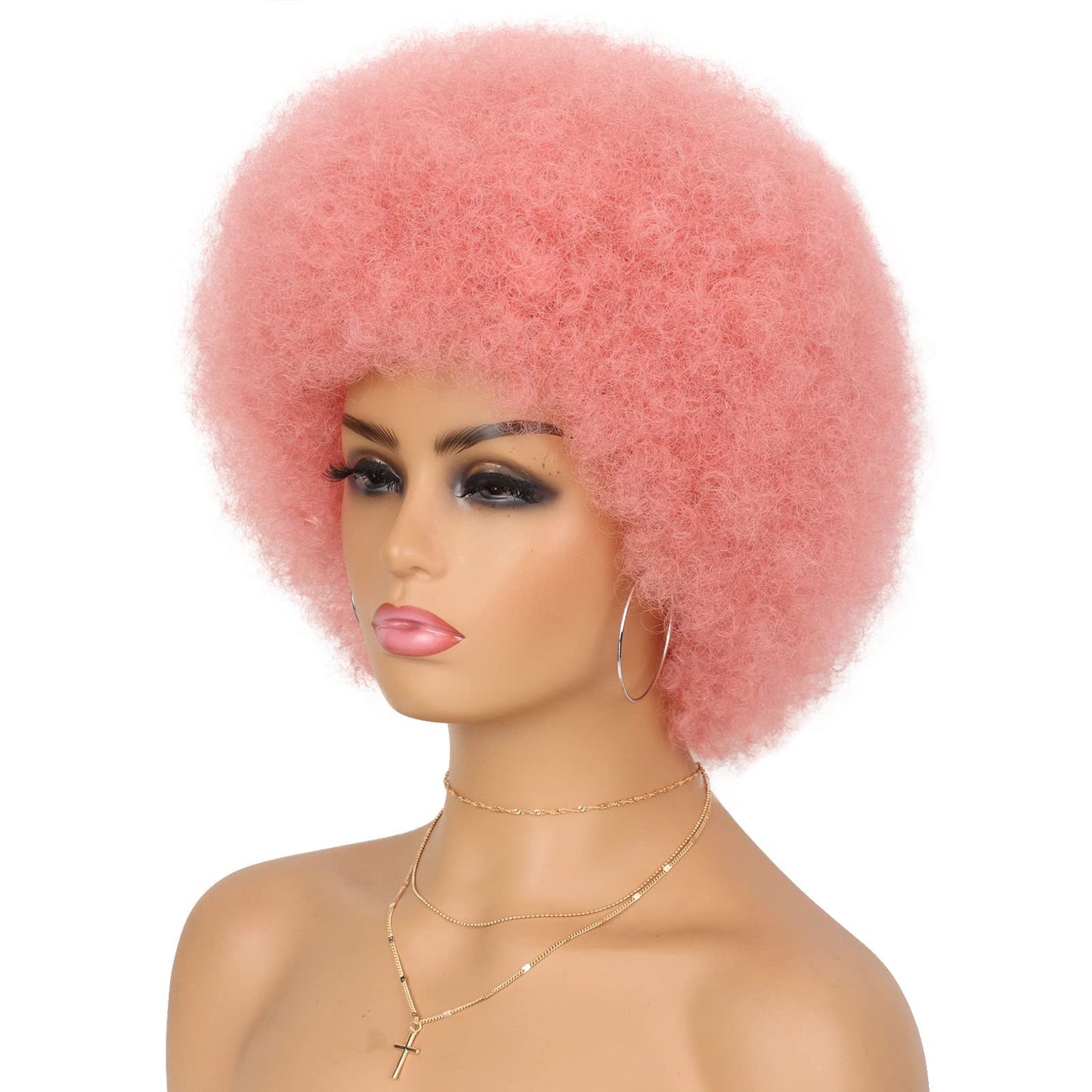 G&T Wig 70s Afro Curly Wigs for Black Women Short Pink Wig Afro Kinky Wig with Bangs for Daily Disco Party Use (97C)