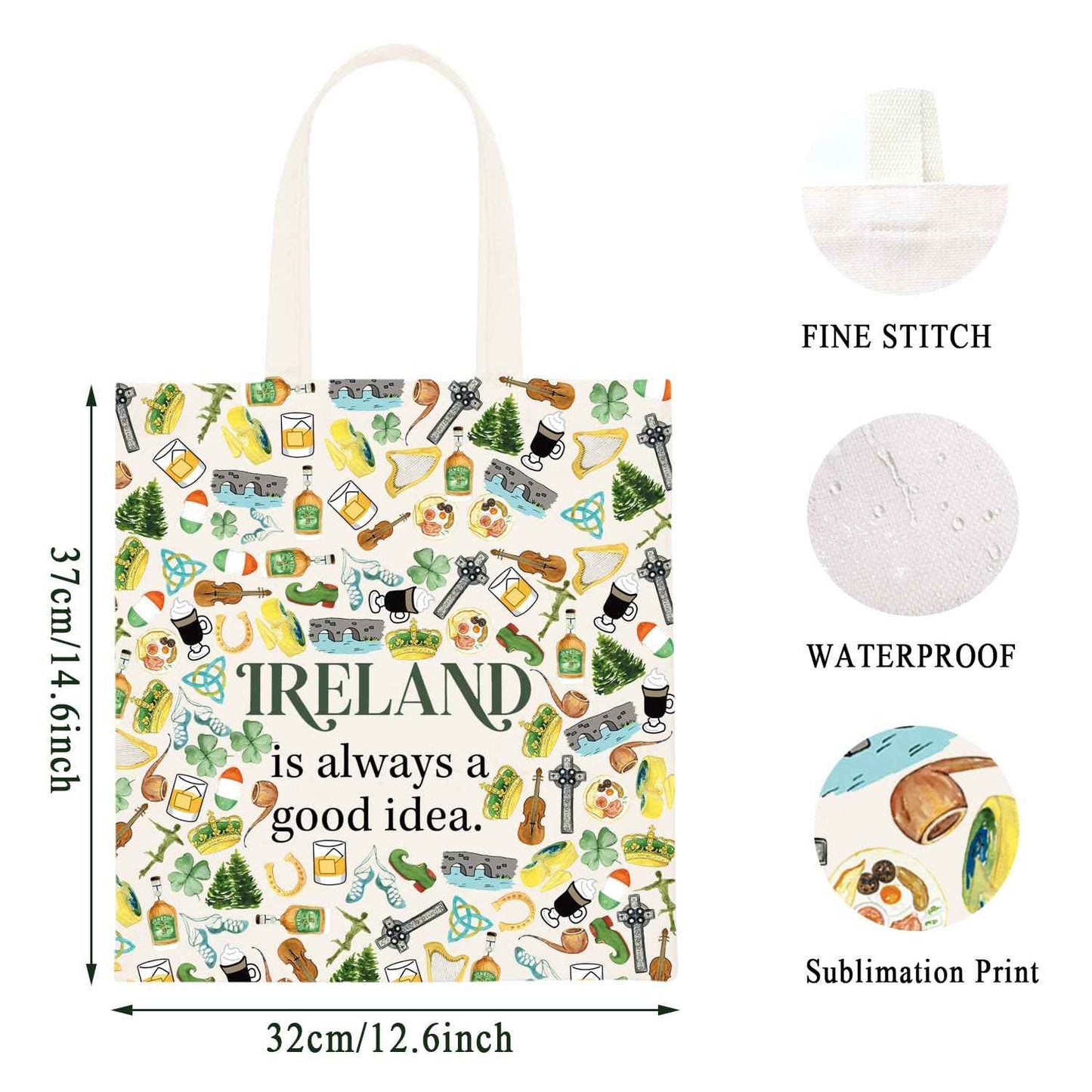 WCGXKO Ireland Trip Gift: Ireland Lover Zipper Pouch Makeup Bag (Idea Tote)