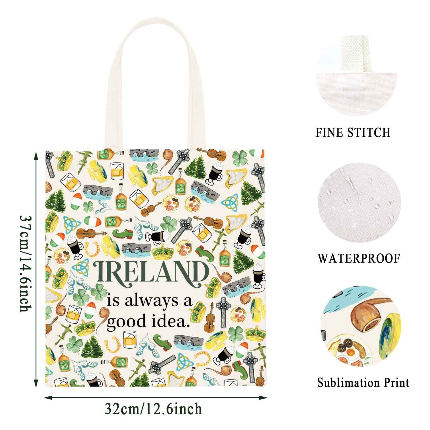WCGXKO Ireland Trip Gift: Ireland Lover Zipper Pouch Makeup Bag (Idea Tote)