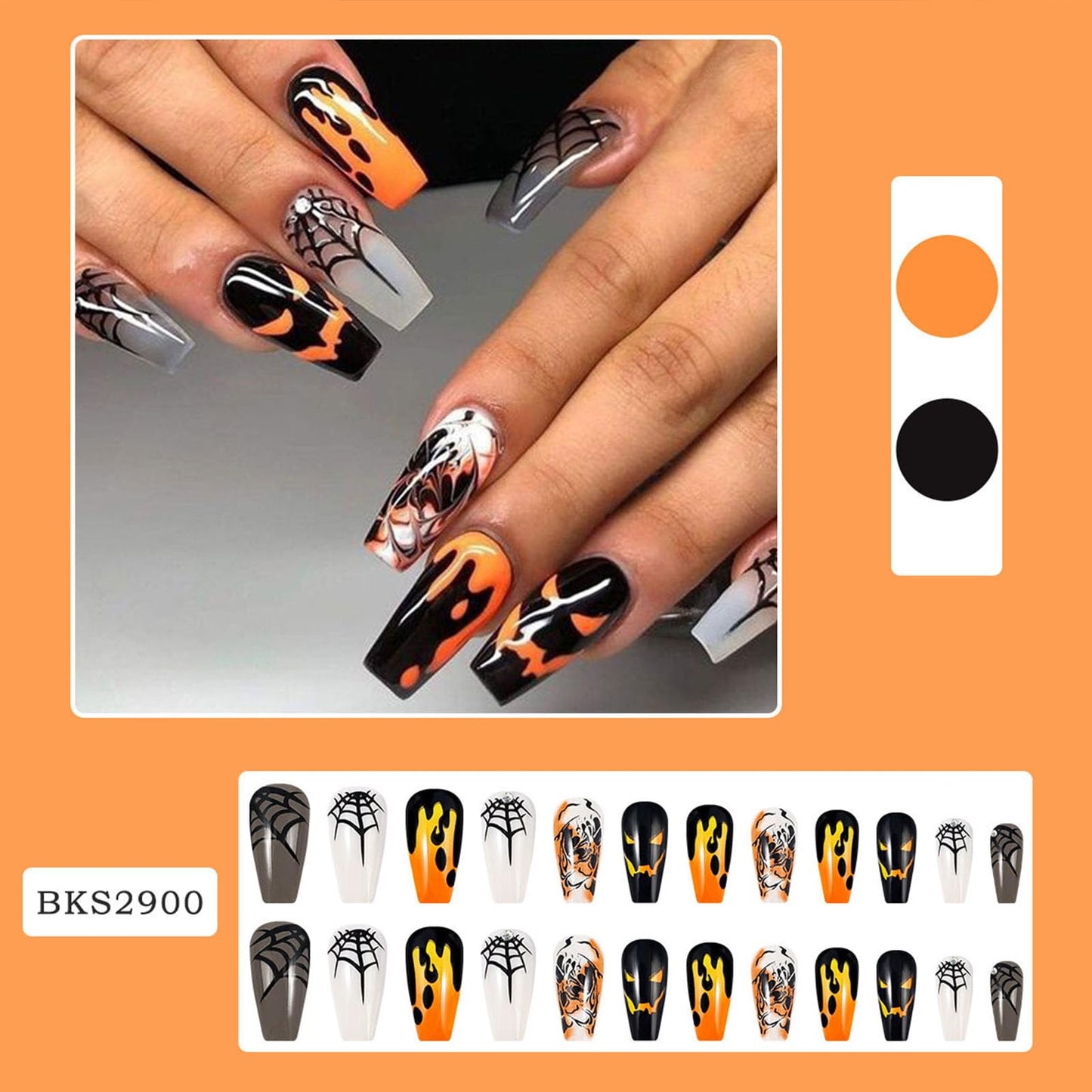 Halloween Press on Nails Medium Square Spider Web Ghost Face Fake Nails Glossy Glue on Nails Press ons Acrylic False Nails Full Cover Stick on Nails for Women Girls 24 Pcs