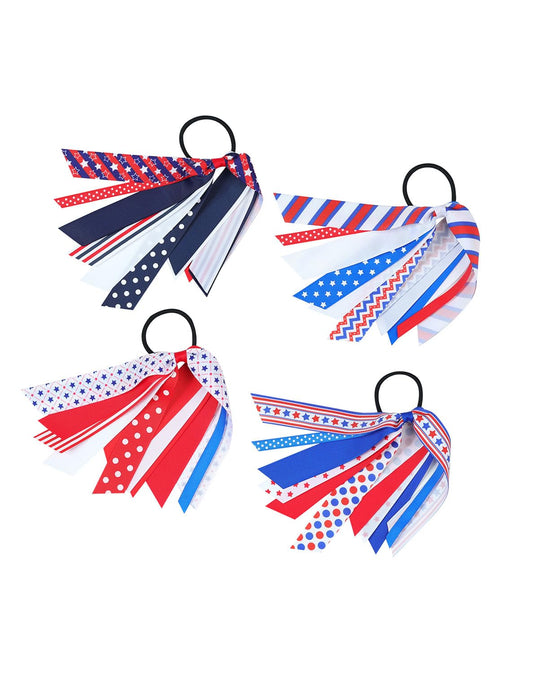 BBTDIN Independence Day Cheer Bow Patriotic Cheerleader Hair Bows America Flag Bows JHH36 (4 Pcs-Set)