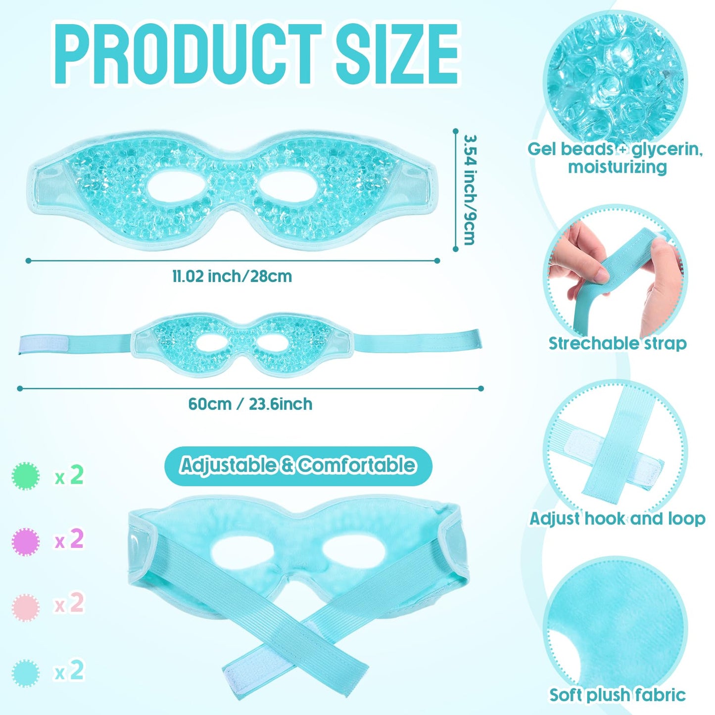 Panitay 8 Pcs Gel Eye Mask Cooling Gel Bead Eye Packs for Puffy Eyes Hot Cold Eye Mask with Plush Backing Reusable Eye Mask for Cold Compress Dry Eyes Stress Skin Care