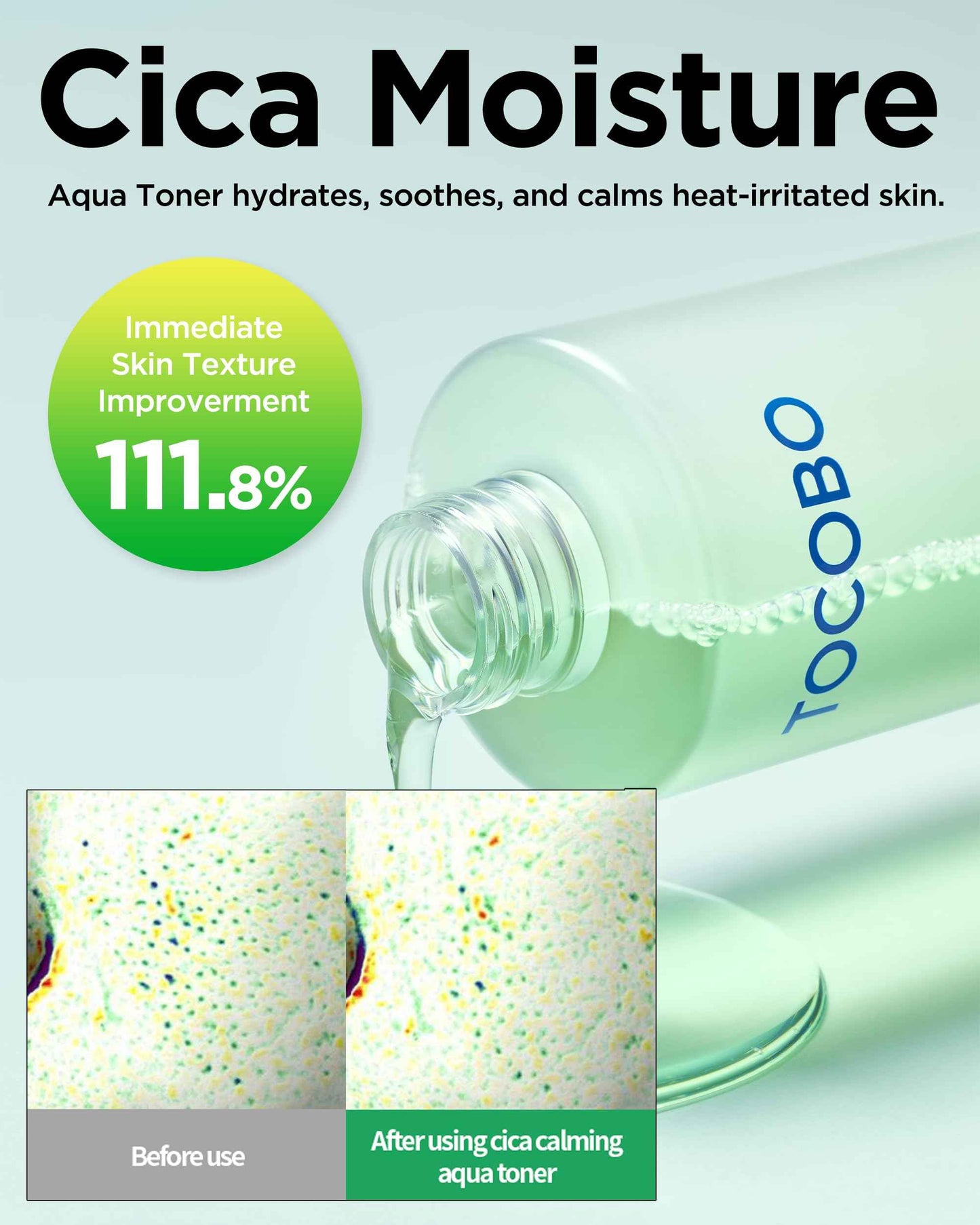 TOCOBO CICA Calming Aqua Toner – Korean Soothing Face Toner with CICA, Hyaluronic Acid & Aloe – Daily Hydration for Sensitive Skin, 24-Hour Moisture, Hypoallergenic pH Balancing Formula, 6.76 fl.oz.