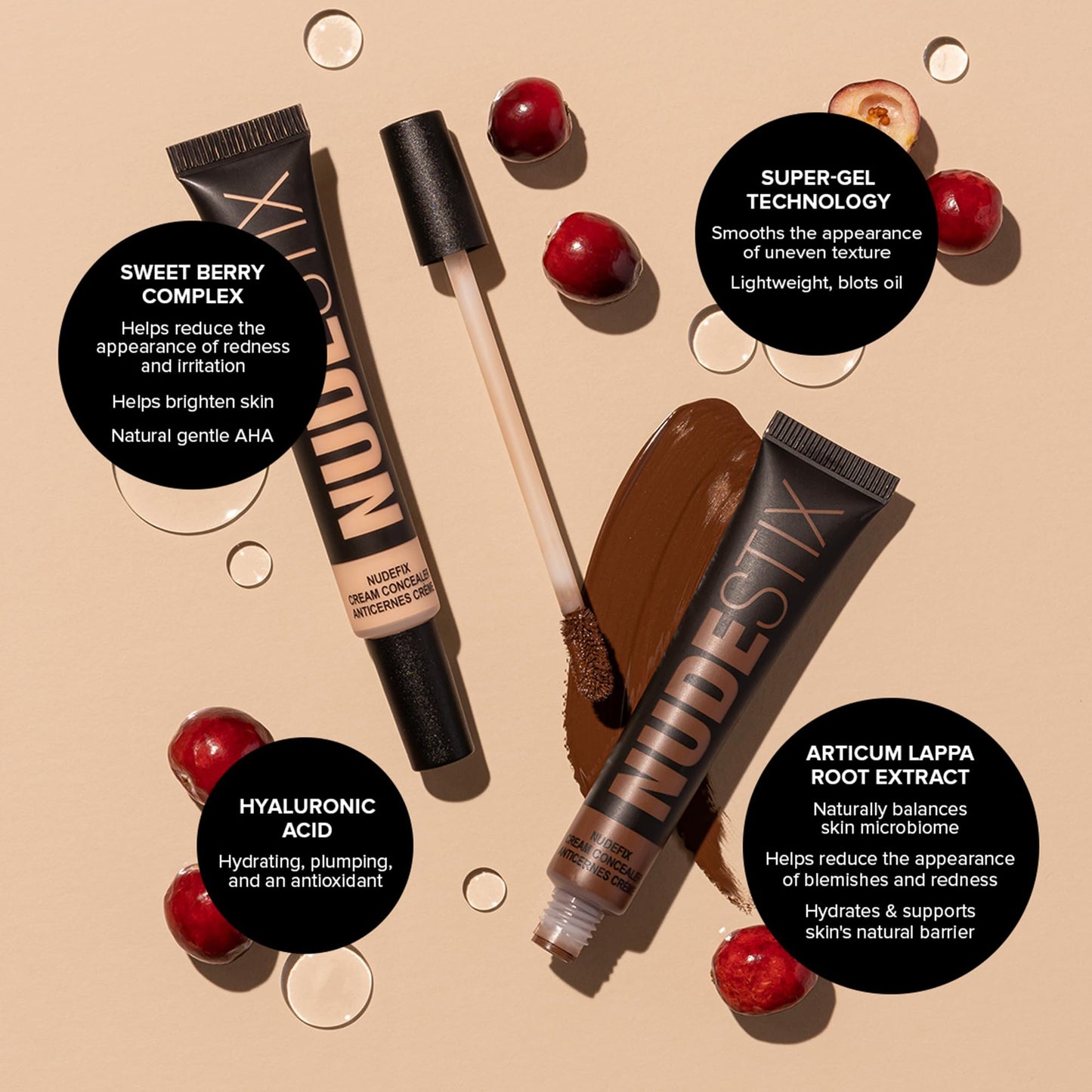 Nudestix NudeFix Cream Concealer, Lightweight Liquid, Natural Finish Makeup, Hydrating, Brightening, Under Eye Dark Circle Corrector, Reduces Redness and Blemishes, Shade: Nude 5.5, 0.34 fl oz (10 ml)