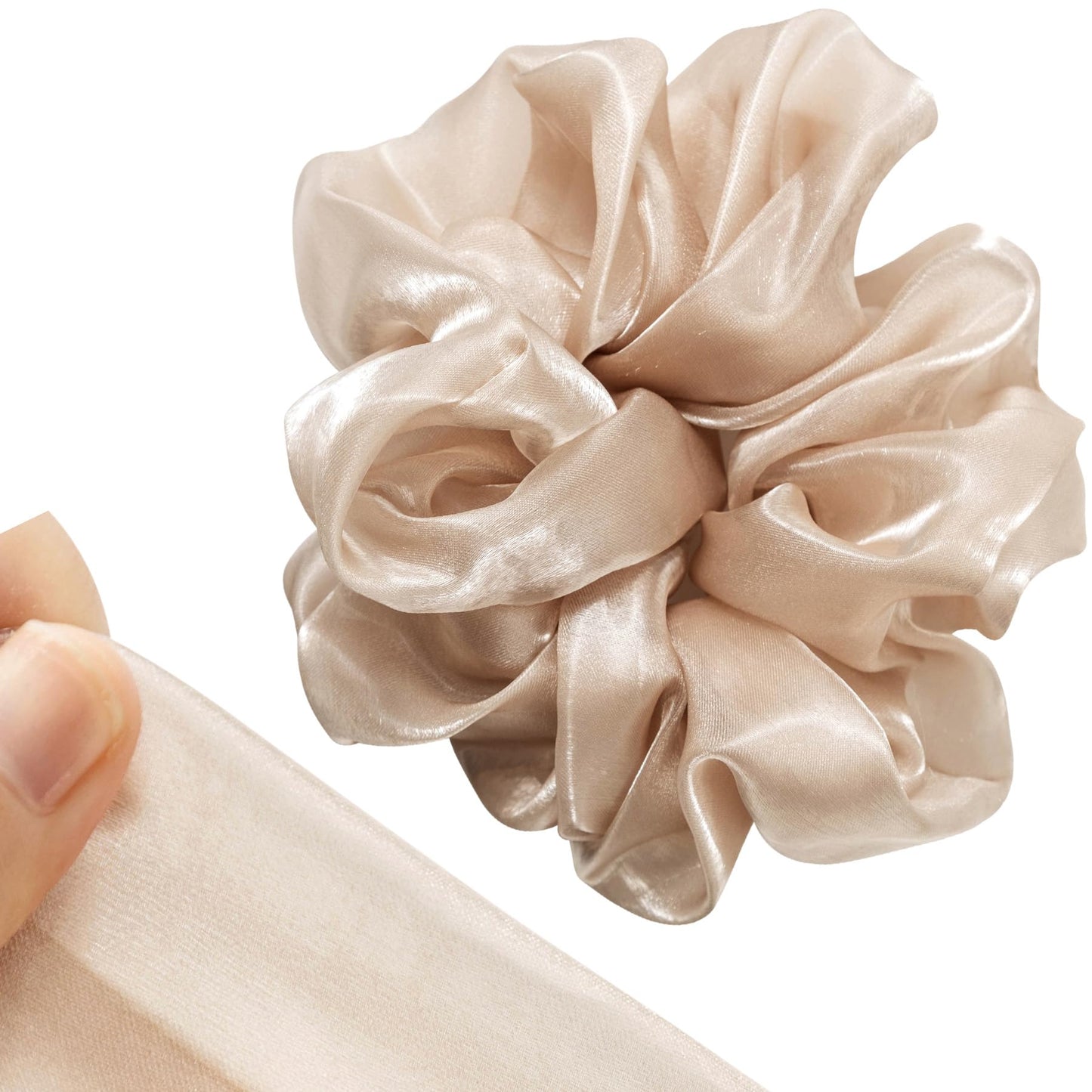 ACCGLORY Extra Large Hair Scrunchy for Women Girls, 7 inches Nude Satin Fashion Giant Scrunchy, Oversized Gauze Scrunchie Ties, Big Hair Accessories for all hair styles